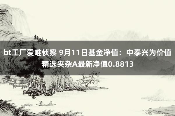 bt工厂爱唯侦察 9月11日基金净值：中泰兴为价值精选夹杂A最新净值0.8813