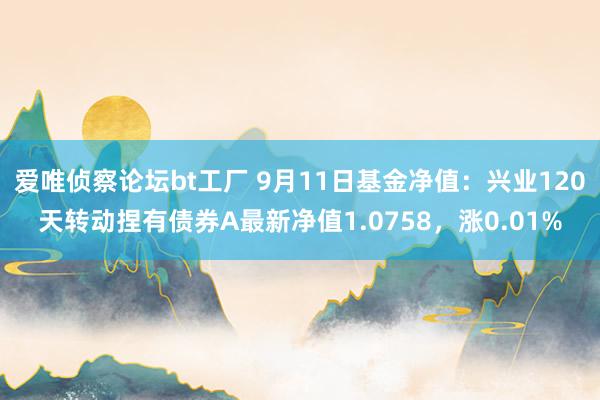 爱唯侦察论坛bt工厂 9月11日基金净值：兴业120天转动捏有债券A最新净值1.0758，涨0.01%