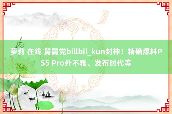 萝莉 在线 舅舅党billbil_kun封神！精确爆料PS5 Pro外不雅、发布时代等