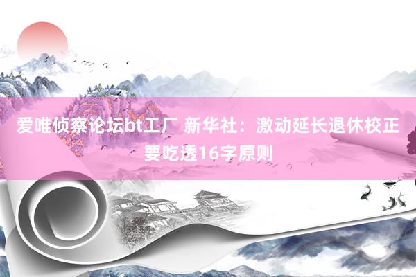 爱唯侦察论坛bt工厂 新华社：激动延长退休校正要吃透16字原则