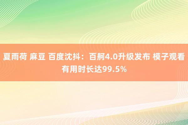 夏雨荷 麻豆 百度沈抖：百舸4.0升级发布 模子观看有用时长达99.5%