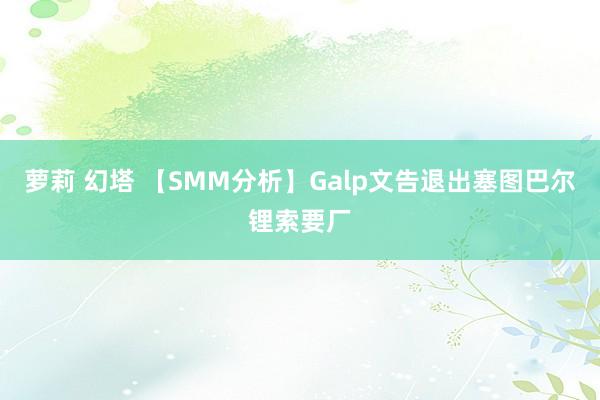 萝莉 幻塔 【SMM分析】Galp文告退出塞图巴尔锂索要厂