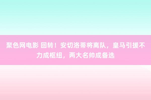 聚色网电影 回转！安切洛蒂将离队，皇马引援不力成枢纽，两大名帅成备选