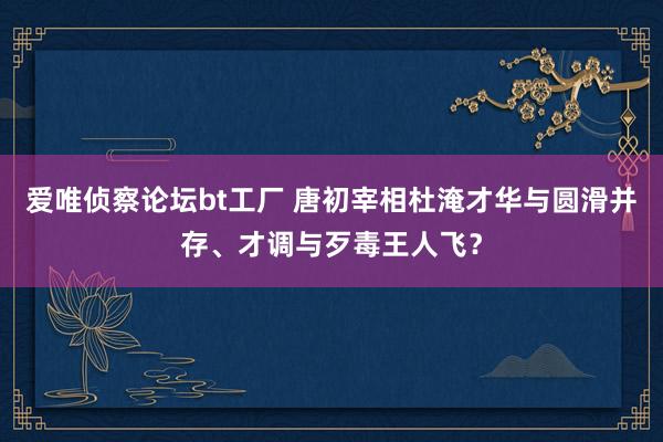 爱唯侦察论坛bt工厂 唐初宰相杜淹才华与圆滑并存、才调与歹毒王人飞？