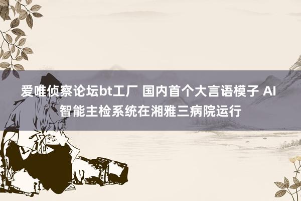 爱唯侦察论坛bt工厂 国内首个大言语模子 AI 智能主检系统在湘雅三病院运行